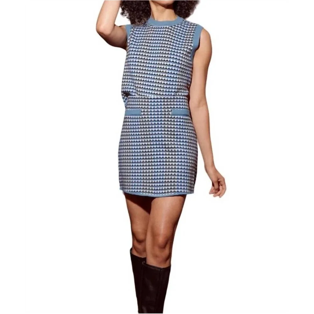 Lucy Paris Blue Geometric Knit Sleeveless Mini Dress Set XS - Picture 2 of 11
